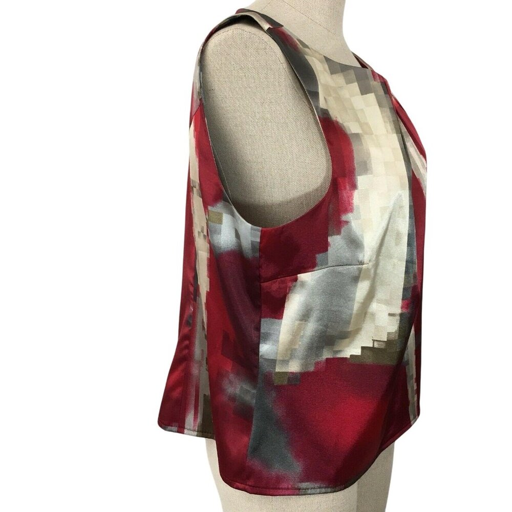 TRIBAL Sleeveless Top Size 14 Side Zipper Neck Pleats Geometric Womens Blouse - Picture 3 of 9